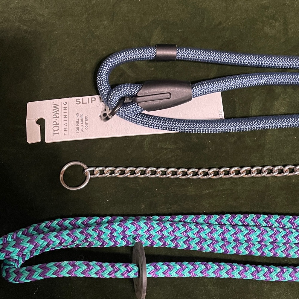 Top Paw Blue and Teal Braided Slip Leads with Chain Control